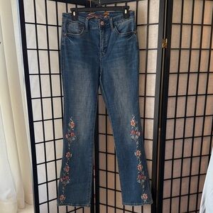 Seven7 Dark Blue Flare Jeans with Floral Embroidery